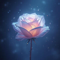 Pink rose on blue background