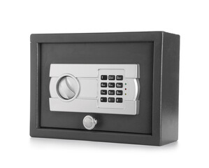 Modern safe box isolated on white background