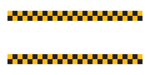 Horizontal top and bottom borders with checkered black and yellow print and space for text. Police or taxi car background. Repeated squares pattern. Vector flat illustration