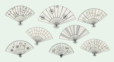 Japanese fans with floral patterns
