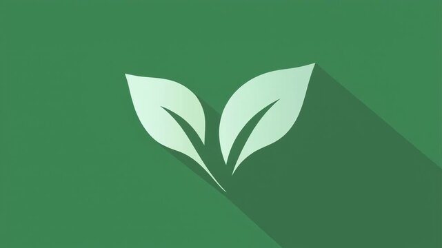 Minimalist graphic animation of two symmetrical green leaves with a subtle gradient and long shadow, perfect for eco-friendly, nature, or environmental designs.