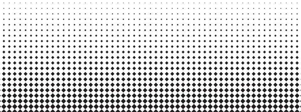 Repeating dimond shapes pattern. Rhombus background with faded effect. Simple geometric mosaic texture. Rhombic black and white print. Minimalist halftoned design. Vector graphic illustration