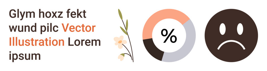 Fototapeta premium Data visualization, emotional feedback, survey responses, negative sentiment, statistical analysis, perception trends. Pie chart and sad face icon with text elements. Data visualization and emotional