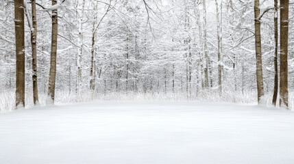 Obraz premium Snowy birch forest clearing with soft light and peaceful winter atmosphere