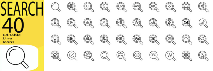 Editable stroke Search icon set