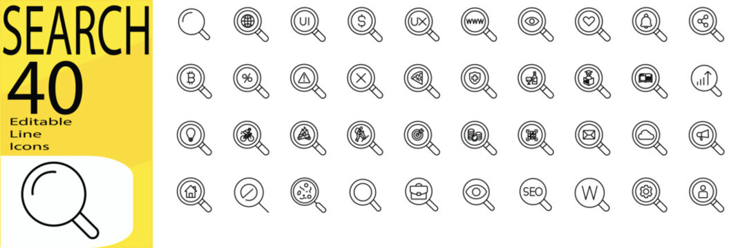 Editable stroke Search icon set