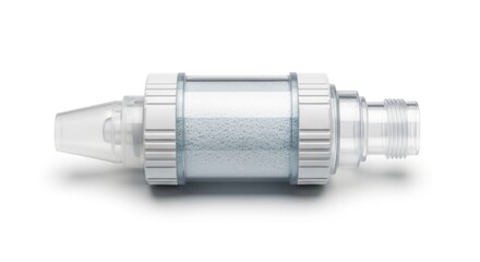 Transparent water filter cartridge close-up.