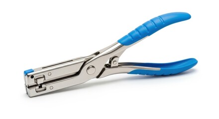 Fototapeta premium Metal plier stapler with blue ergonomic handles.
