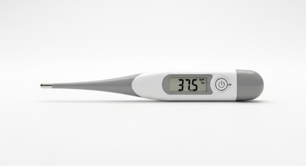 Digital thermometer displaying temperature reading of 37.5°C.