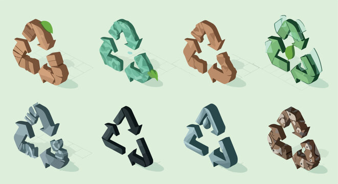Recycling symbol set in various colors