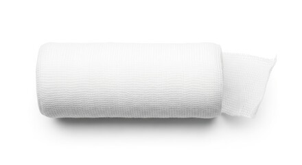 Obraz premium White roll of medical gauze on white background.