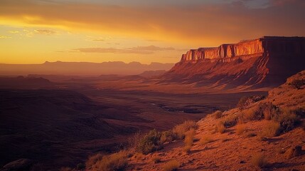 Majestic Canyon Landscape at Golden Hour Sunset