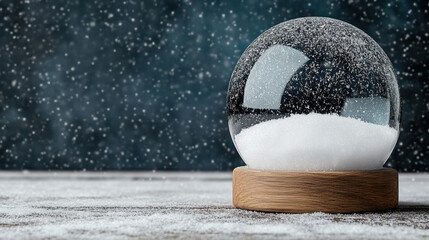 Snow globe snow glass wood base snowfall winter festive holiday