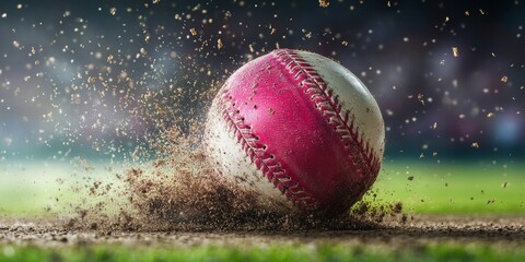 Dynamic Action Shot of Cricket Ball Hitting Ground, Capturing Intensity and Motion in Sport Play