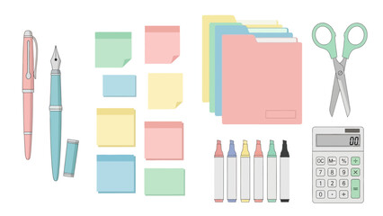 Pastel Stationery Collection Pens, Notepads, Markers, and Calculator