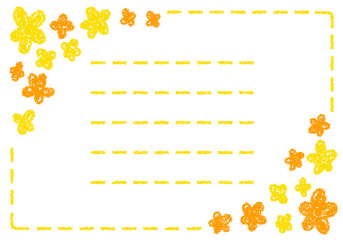 手描きのクレヨン素材　背景　花のフレーム　カード