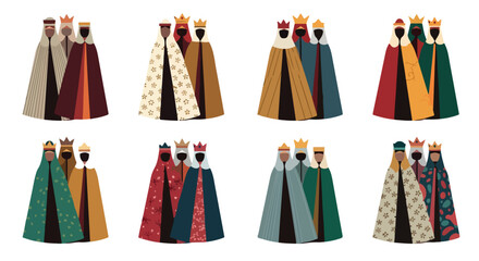 Three kings procession figures in various robes