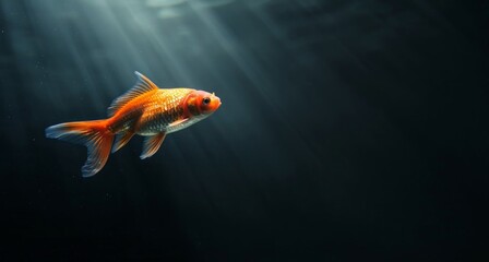 Golden Fish: A solitary golden fish gracefully navigates through the depths of an aquatic realm, illuminated by radiant sunlight. Capturing a sense of tranquility.