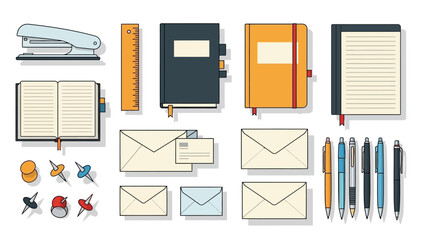 Stationery set with stapler notebooks pens ruler envelopes pushpins