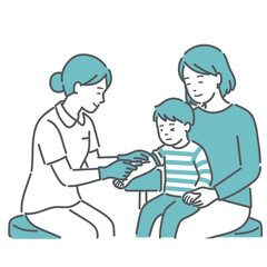 採血・注射を受ける男の子と付き添う母親（安心・平常心）