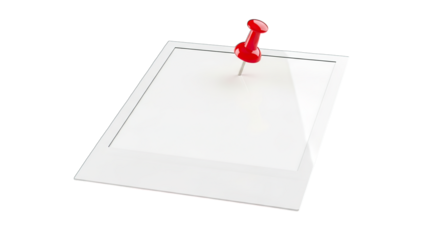 Red pushpin holding a blank paper note isolated on transparent background