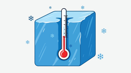 Illustration of a thermometer partially submerged in a block of ice cube