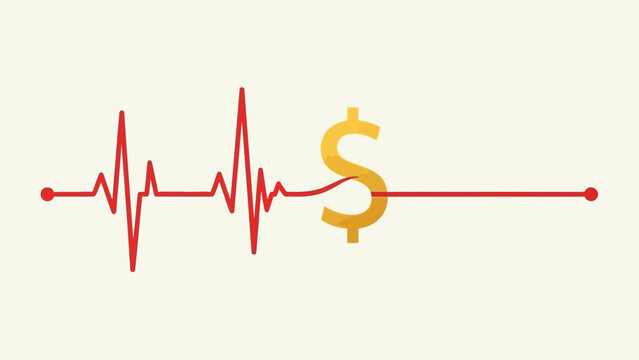Heartbeat line turning into currency, symbolizing financial health turning static