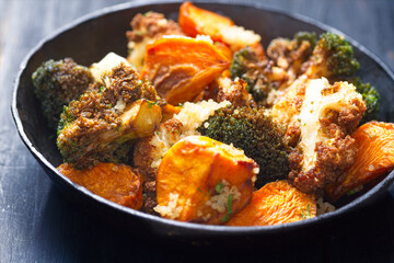 pan of healthy roast vegetable salad
