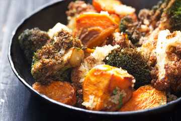 pan of healthy roast vegetable salad