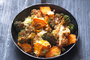 pan of healthy roast vegetable salad