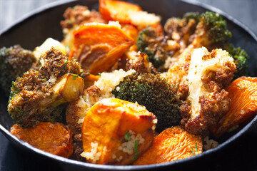 pan of healthy roast vegetable salad