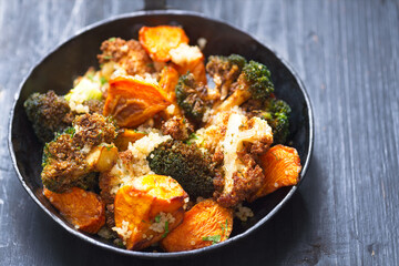 pan of healthy roast vegetable salad