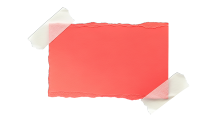 Torn red paper note with tape, blank space isolated on transparent background