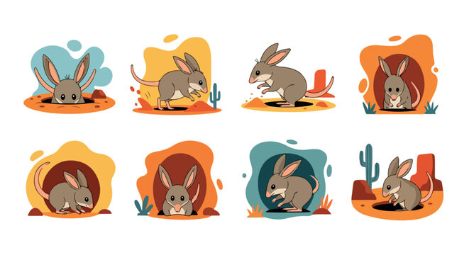 Desert jerboa in burrows and landscapes