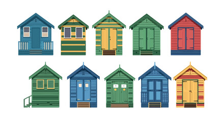 Colorful beach huts row with transparent background