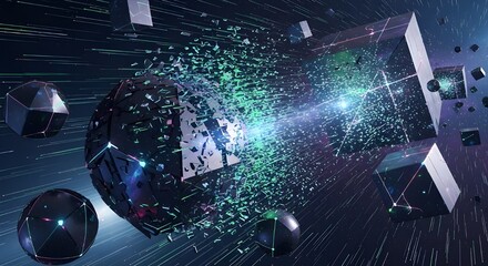 Futuristic digital interface with glowing holographic elements in deep space tones