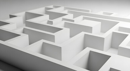 Minimalist three-dimensional maze structure with clean geometric lines