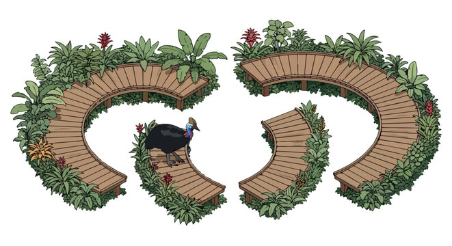 Rainforest path with cassowary bird
