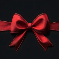 Red Satin Bow Ribbon on Black Background for Elegant Gift Wrapping and Festive Decoration
