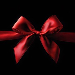 Red Satin Bow Ribbon on Black Background for Elegant Gift Wrapping and Festive Decoration