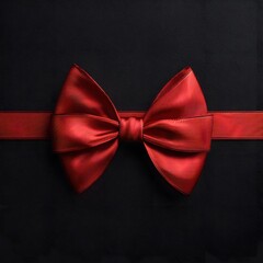Red Satin Bow Ribbon on Black Background for Elegant Gift Wrapping and Festive Decoration