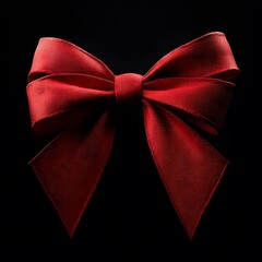 Red Satin Bow Ribbon on Black Background for Elegant Gift Wrapping and Festive Decoration