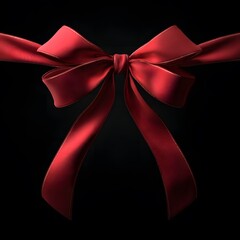 Red Satin Bow Ribbon on Black Background for Elegant Gift Wrapping and Festive Decoration