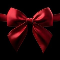 Red Satin Bow Ribbon on Black Background for Elegant Gift Wrapping and Festive Decoration