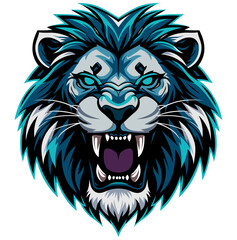 Teal and White Lion Mascot Logo with Fierce Expression
