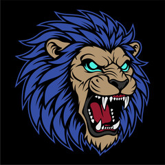 Blue-Maned Lion Mascot Logo with Fierce Expression