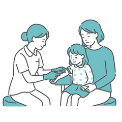 採血・注射を受ける女の子と付き添う母親（安心・平常心）