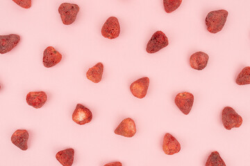 Freeze-Dried Strawberries Pattern on Pink Background