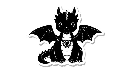 Adorable Cartoon Dragon Sticker with Heart Shaped Jewel on Chest Design Concept