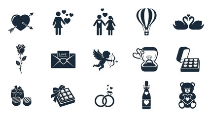 Valentine's Day Silhouette Icons Love Romance Relationship Symbols Set Keywords: valentine's day, silhouette, icons, love